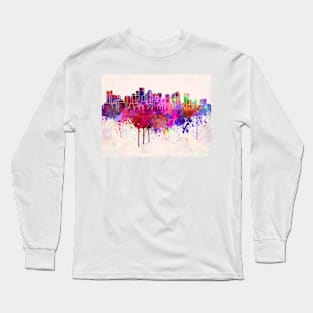 Boston skyline in watercolor background Long Sleeve T-Shirt